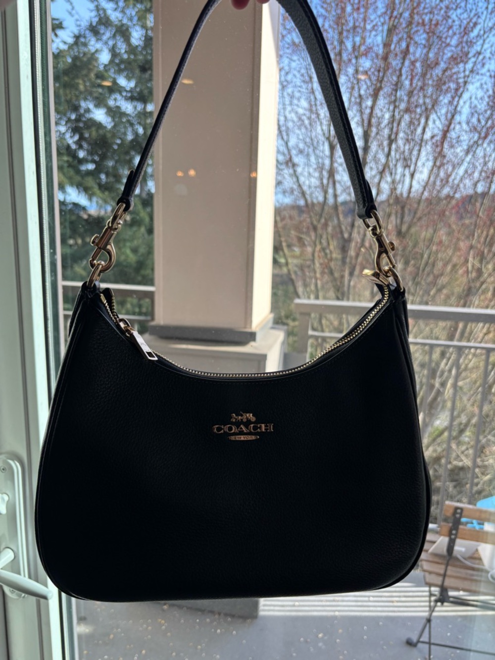 Coach Teri Hobo Shoulder or Crossbody Bag - Black Leather with Gold Hardware